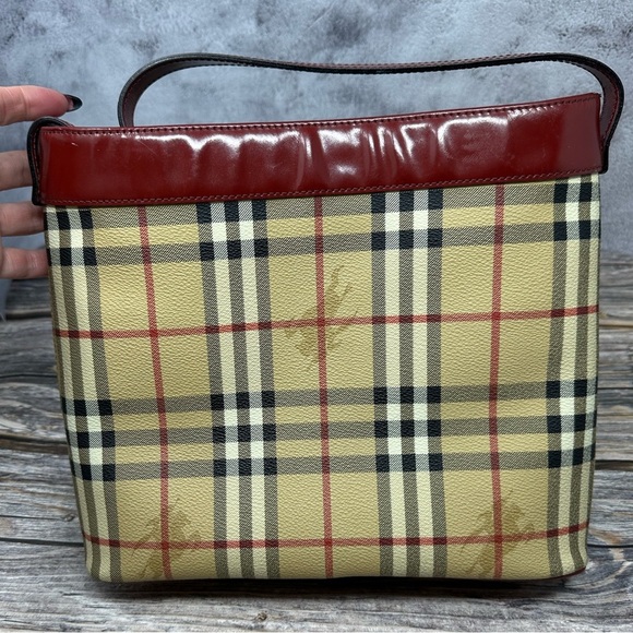BURBERRY Y2K Nova Check Shoulder Bag PVC Leather Beige Red​ - Picture 12 of 15